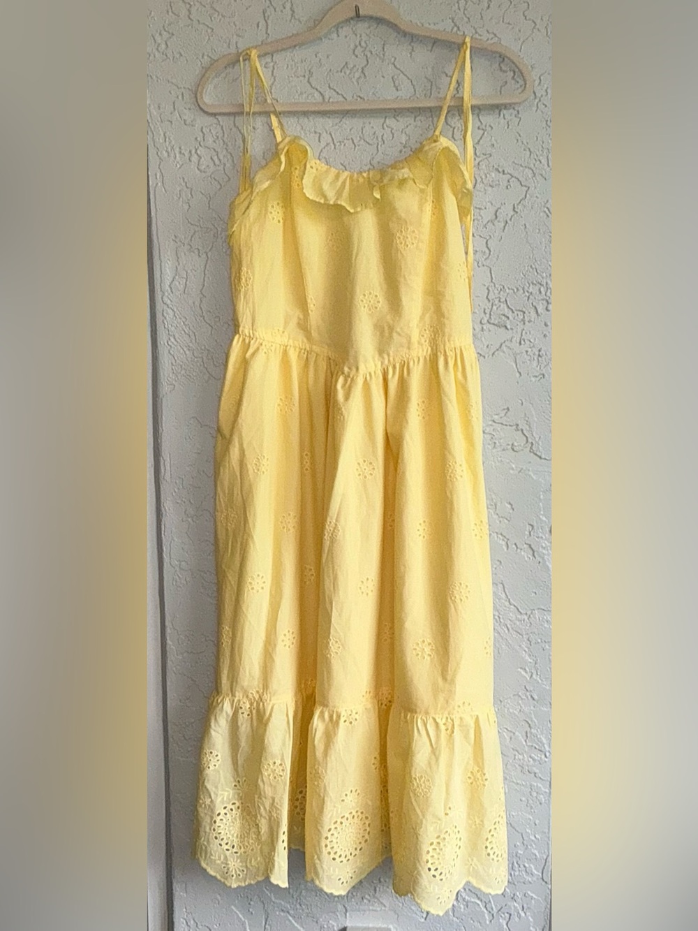 Celebrity Pink Yellow Eyelet Tiered Sundress